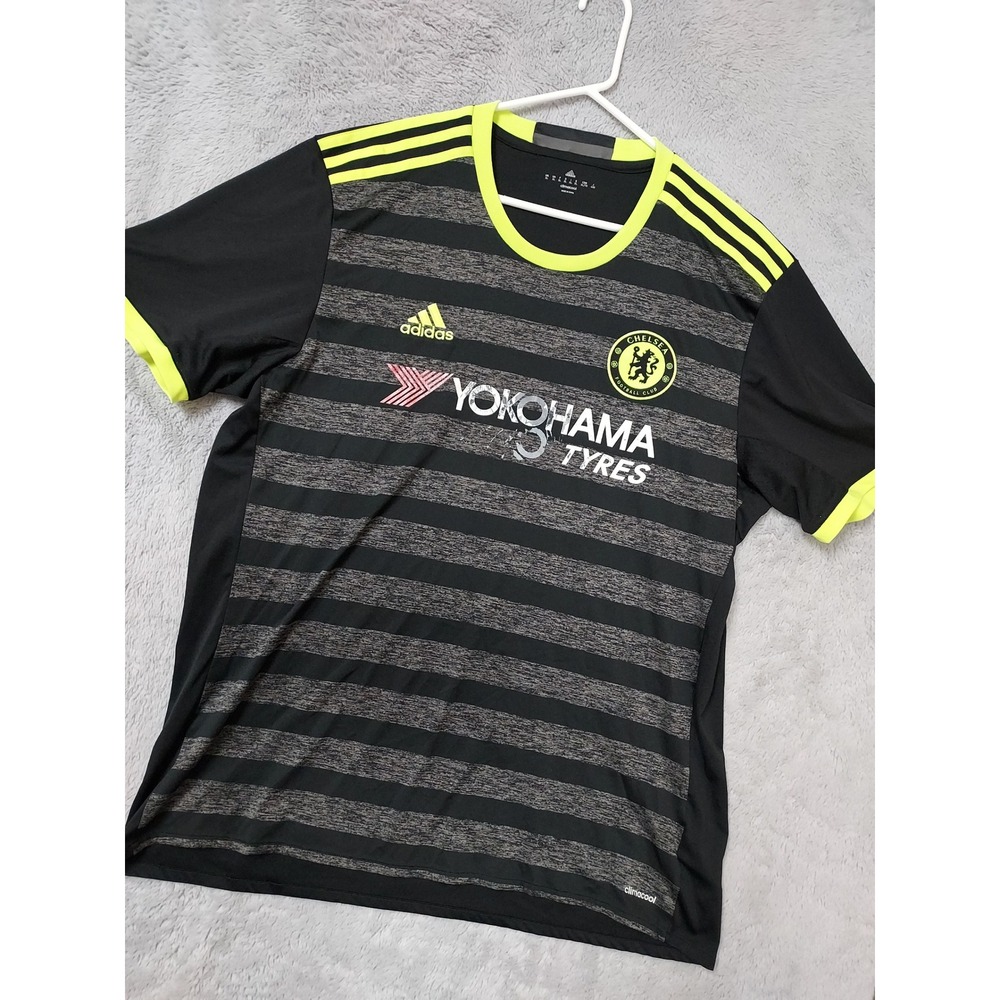 Chelsea FC Soccer Jersey Mens XL Adidas Climacool Grey Black Yellow Yokohama